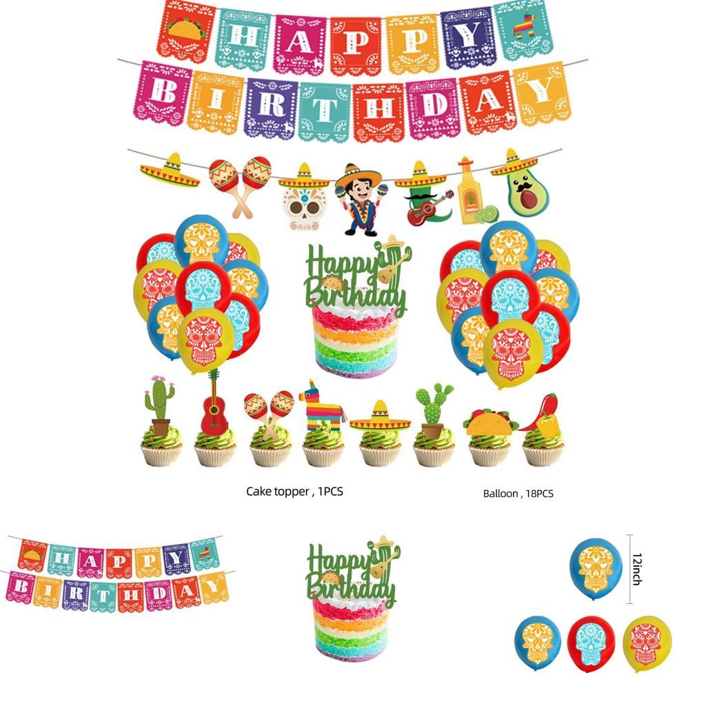 Mexican-inspired Party Supplies For Children's Halloween Party Decorate With Ghostly Cake Toppers Banners And Balloons