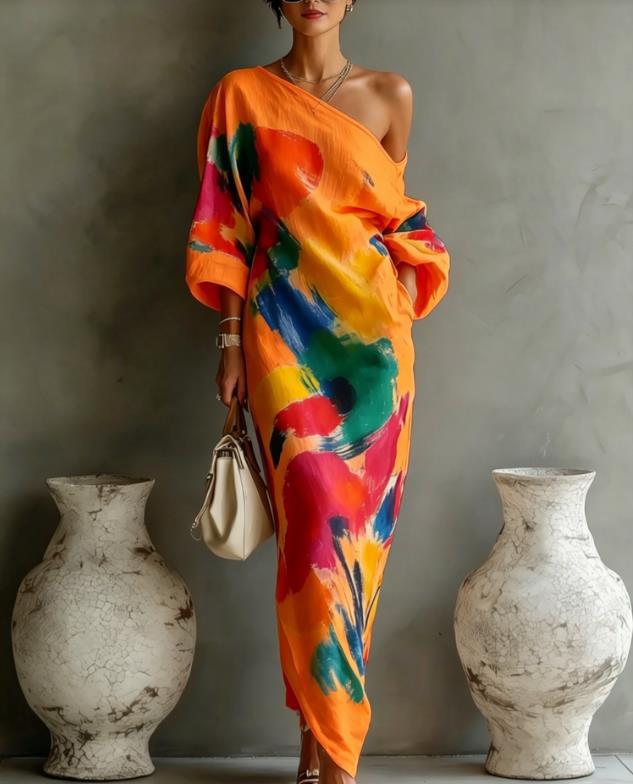 2026 Elegant Off-shoulder Printed Women's Summer Dress