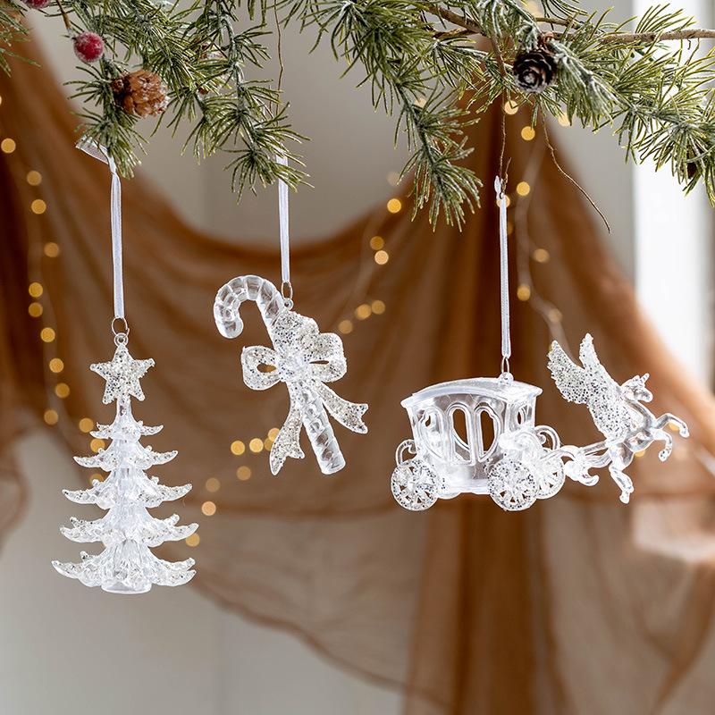 Christmas Tree Atmosphere Hanging Decoration Transparent Acrylic Craft Snowflake Deer Angel Pendant Christmas Decoration Gift