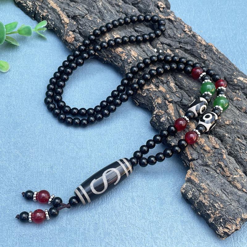 A Dzi Bead Pendant Sweater Chain for Men and Women Long Necklace Fashionable Ethnic Style