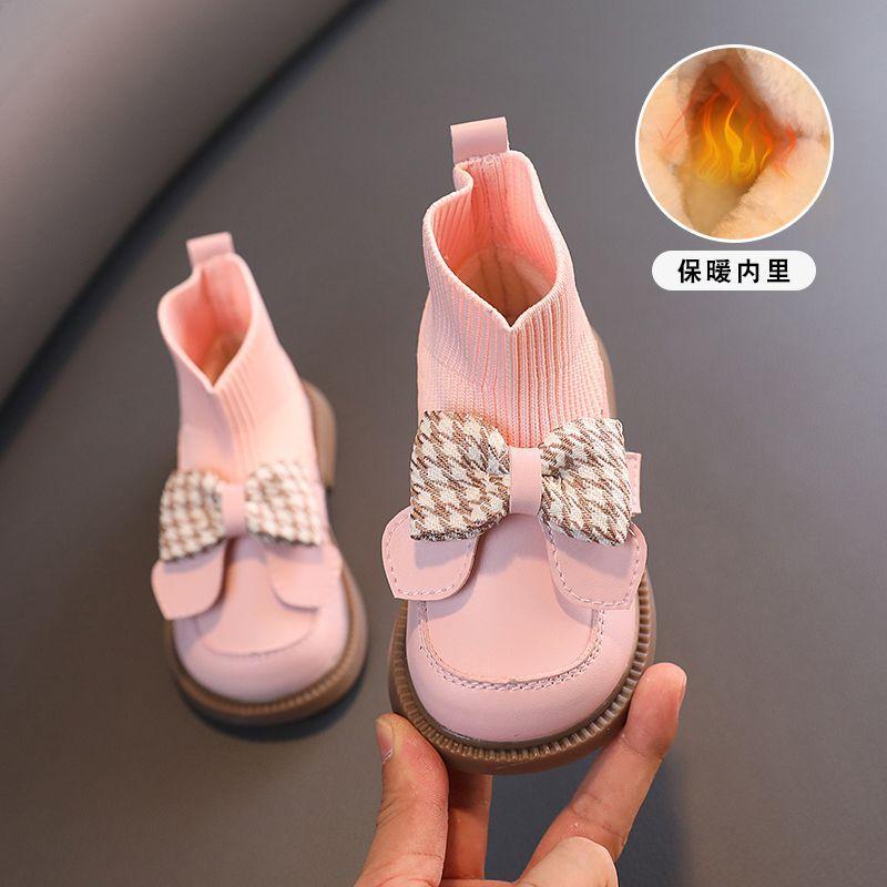 Baby Girl Boots Autumn and Winter Princess Shoes Baby Toddler Shoes Children Short Boots Girls Leather Shoes Velvet Cotton Shoes