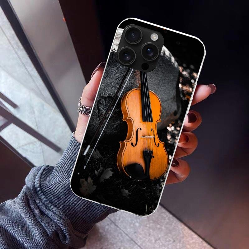 Music Violin Phone Case For iPhone 17 Air 16 15 Pro Max 14 Plus 13 Mini 12 11 Cover 7 8 SE Silicone Shell Print Fundas 17 Air 16