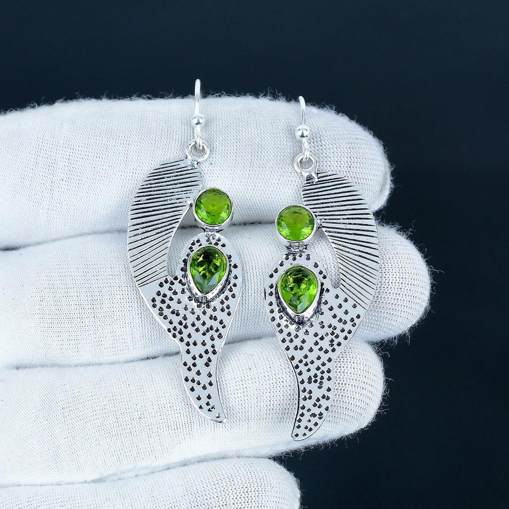 Beautiful Peridot Gemstone Earrings, 925 Sterling Silver Earring, Handmade Boho Silver Jewelry Dangle Earrings, Valentine's Day Gift