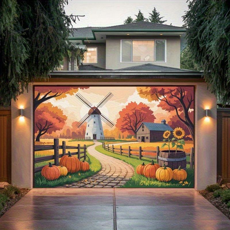 1pc Autumn Harvest Scene Polyester Flag - Vibrant autumn-themed background with windmillszyc