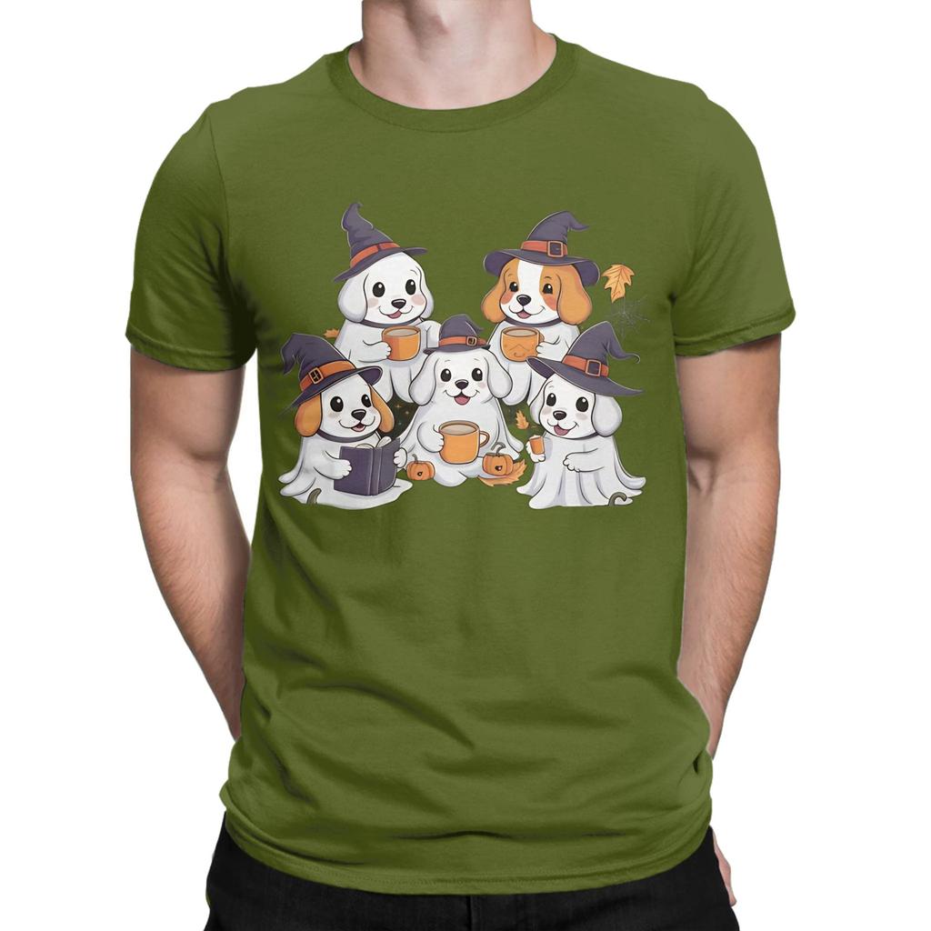 Ghost Dogs Halloween Funny 100 Cotton Tshirt Ghost Coffee Golden Doodle Dog Halloween Tees Tops For Unisex