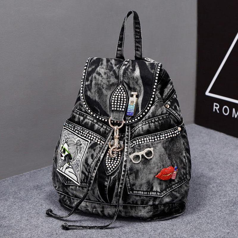 Bags Women'S Bags Canvas With Diamond Bags Casual School Bags Denim Backpacks Large Backpacks