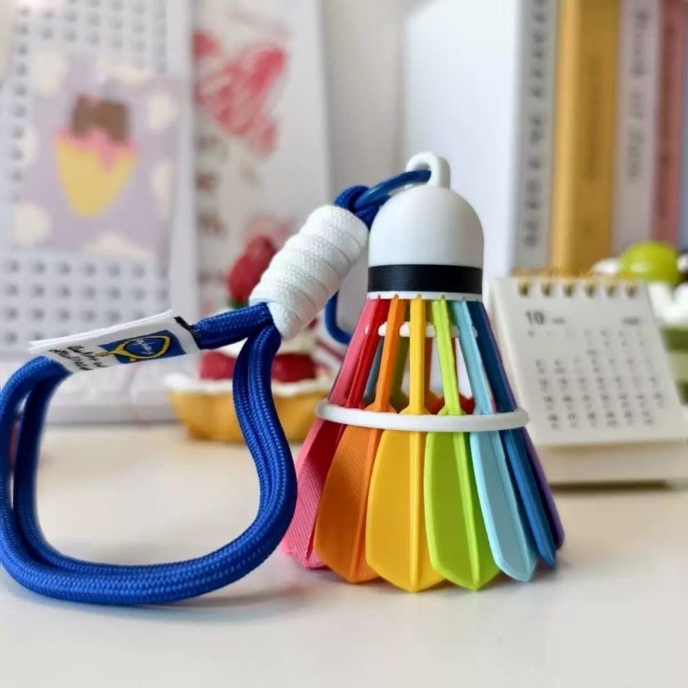 Funny Badminton Keychain Rainbow Color 3D Printing Keyring Fashion Badminton Bag Pendant  Gift