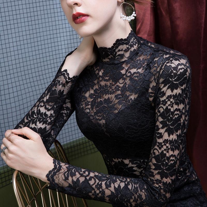 Women' lace BLOUSE, openwork, black, elegant, evening, fashionable, size 5XL