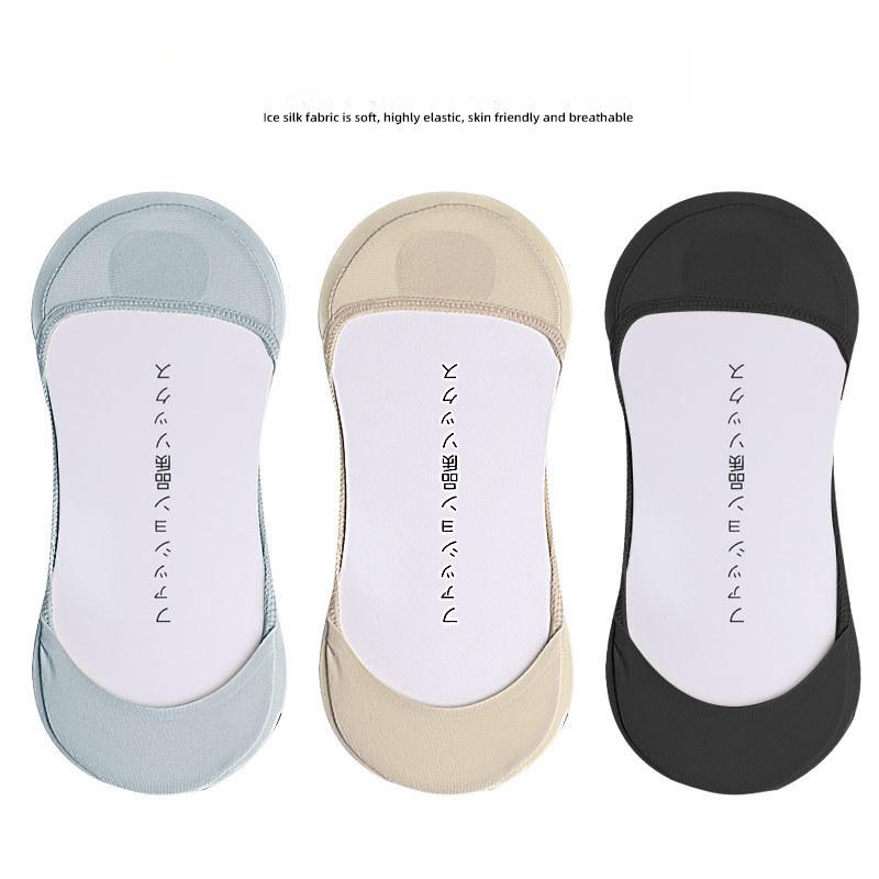 Summer Thin Ice Silk Boat Socks Breathable High Elastic Forefoot Cotton Pad Arch Support Non Slip Invisible Socks