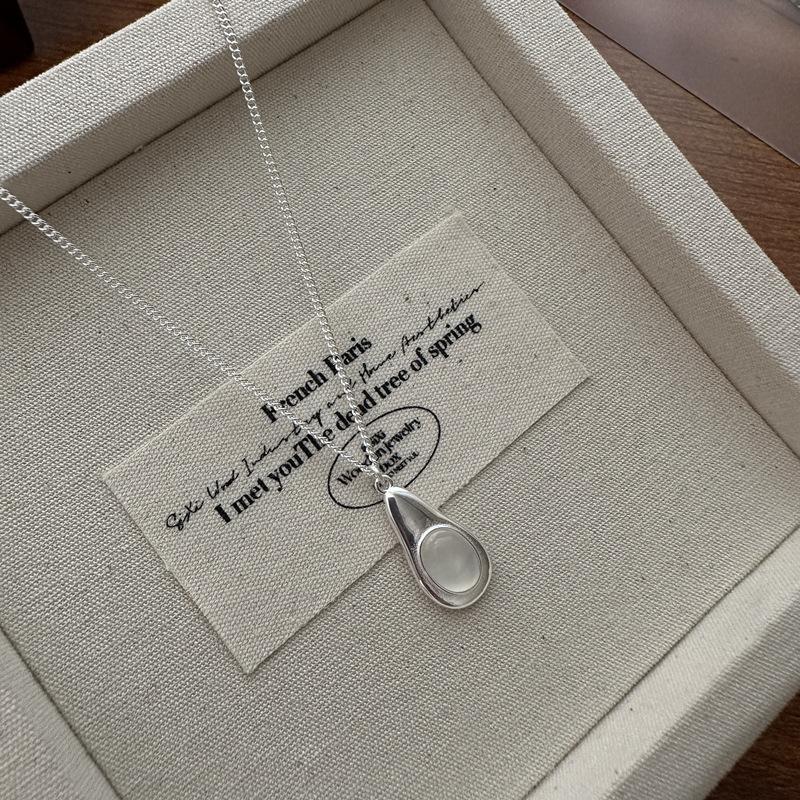 S925 Silver Niche Design Feeling Water Drop Agate Personalized Necklace Fashionable Texture Korean Blogger Collarbone Chain