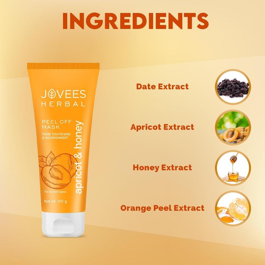 Jovees Herbal Apricot Honey Peel Off Mask 100g For Pore Tightening Skin Nourishment Radiant Complexion All Skin Types Paraben Free Alcohol Free