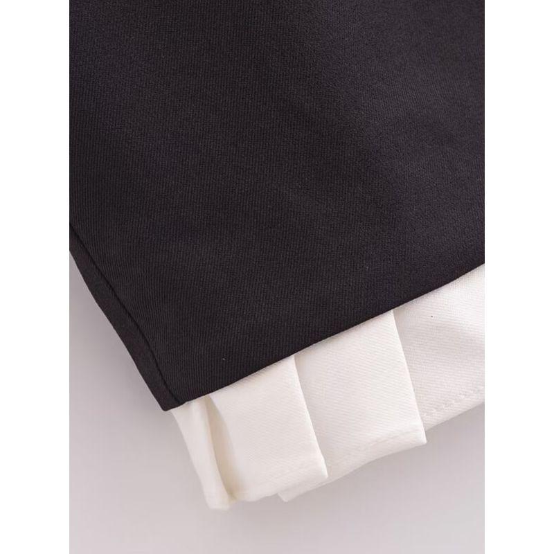 Kaslead New Arrival Women's Clothing Fashion Style Retro Fashion Pleated Contrast Color Sleeveless Short Skirt Suit