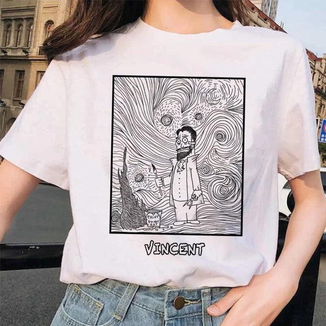 Women Clothes Summer Fashion Trendy Casual TShirt Van Gogh Cat Van Gogh Cat Art Oil Painting Printed T-Shirt Aesthetic Clothes