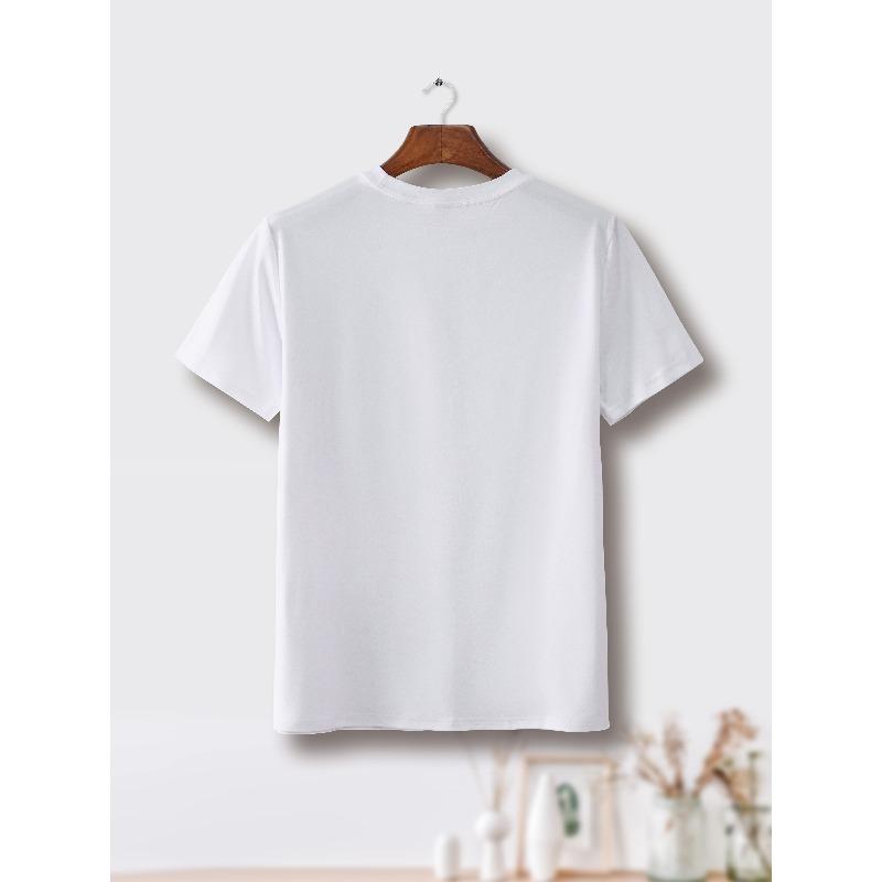 Europäische Größen Herren Freizeit Rundhals T-Shirt mit Geometrischem Buchstaben-Print, Kurzarm, Normale Passform, Sommer Pullover T-Shirt