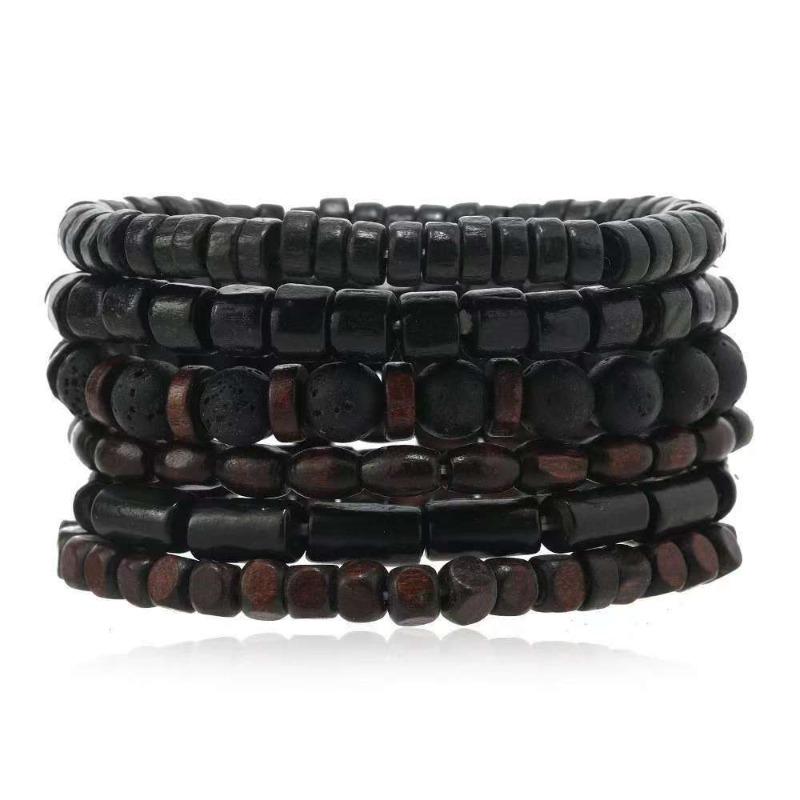 European, American Peace Tree Multi-piece Wooden Bead Beaded Bracelet Retro Simple Men's Personality Stacked Bracelet