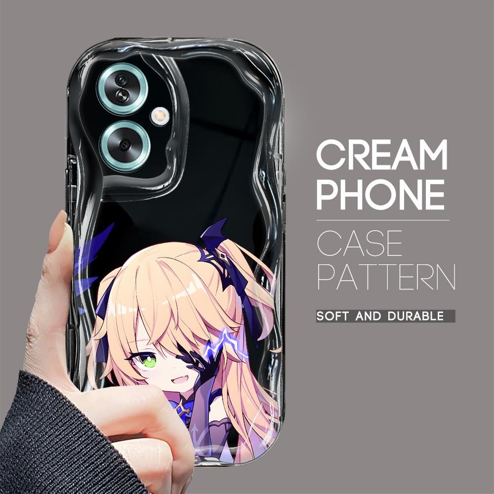 Model drăguț de desene animate Carcasă cu textura cremă cu margine ondulată Husă din silicon moale pentru telefon pentru OPPO Reno Realme