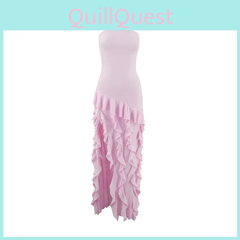 Sexy Strapless Evening Dress With Ruffle Trim And Side Slit For Party And Formal Events