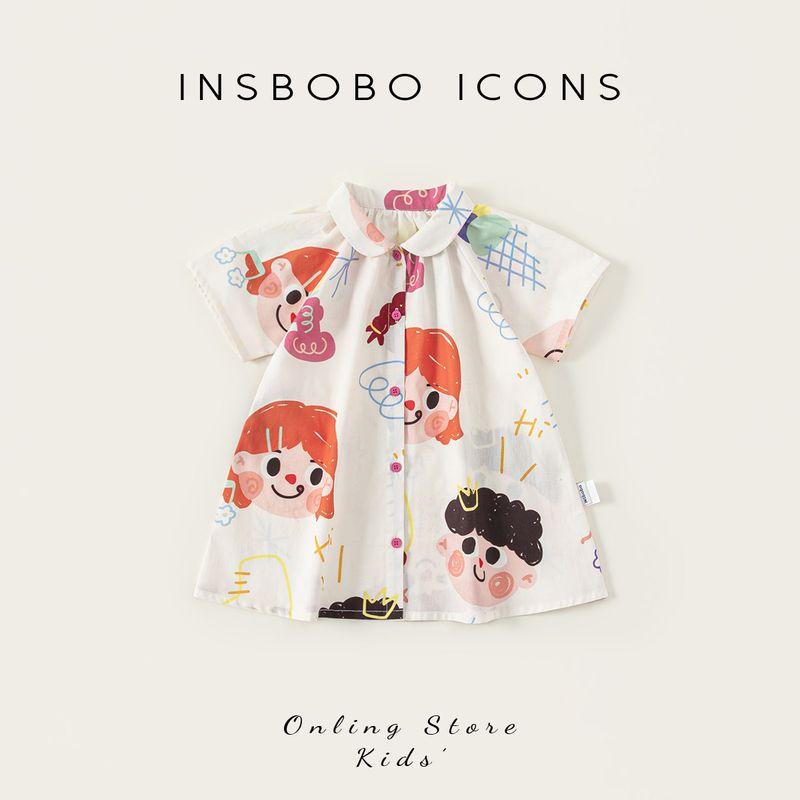 Insbobo Girl Dress Summer Baby Girl Graffiti Dress Kids  Skirt Fashion Baby Clothes Dopamine Summer Dress Graffiti 100