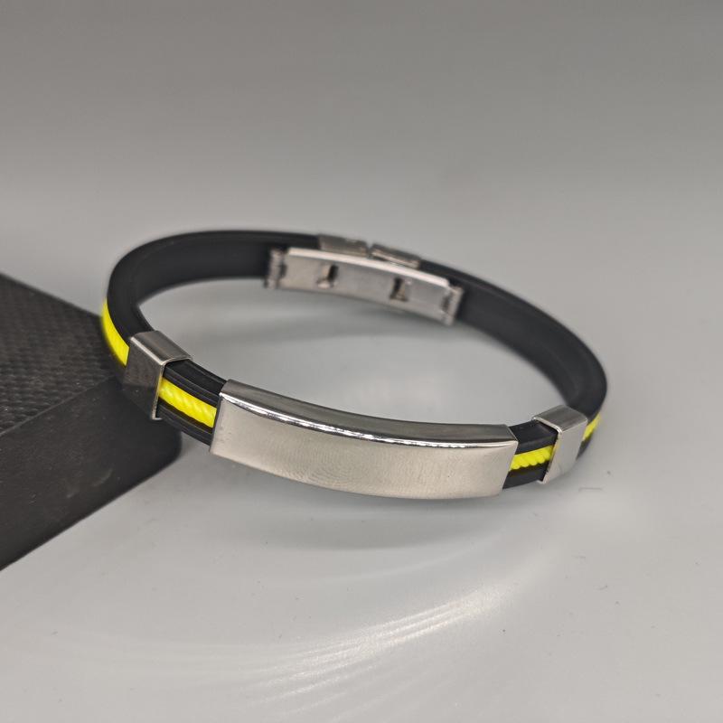 Stainless Steel Silicone Bracelet: Black Men's Thin Band, Simple European-American Style, Creative and Trendy Design