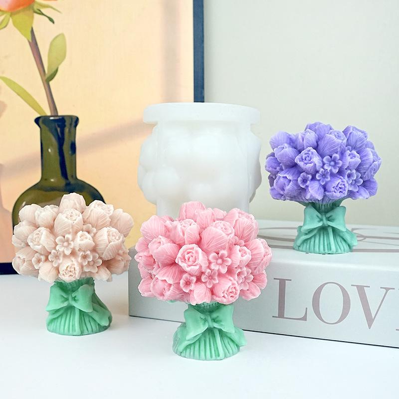 3D Rosenstrauß Kerzen Silikonform Chrysanthemen-Blütenstand Harzform Blume Pfingstrose Gipsform Valentinstagsgeschenk