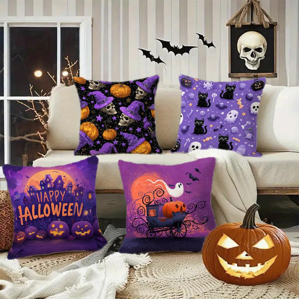 Halloween-themed Pumpkin Skull PillowcaseSuitable for Sofa Car Bedroom Decorative Cushion Cover Pillow Cover