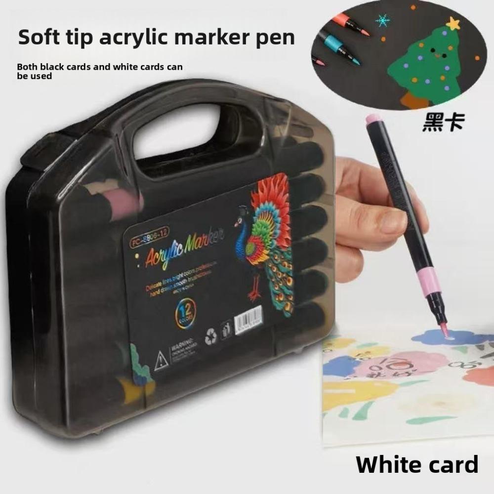 80-12 Barev Černá Krabička Měkké Hroty Akrylové Fixy, Neprosakující Mísitelné Barvicí Fixy, Dětské DIY Graffiti Kreslení Akvarelové Fixy