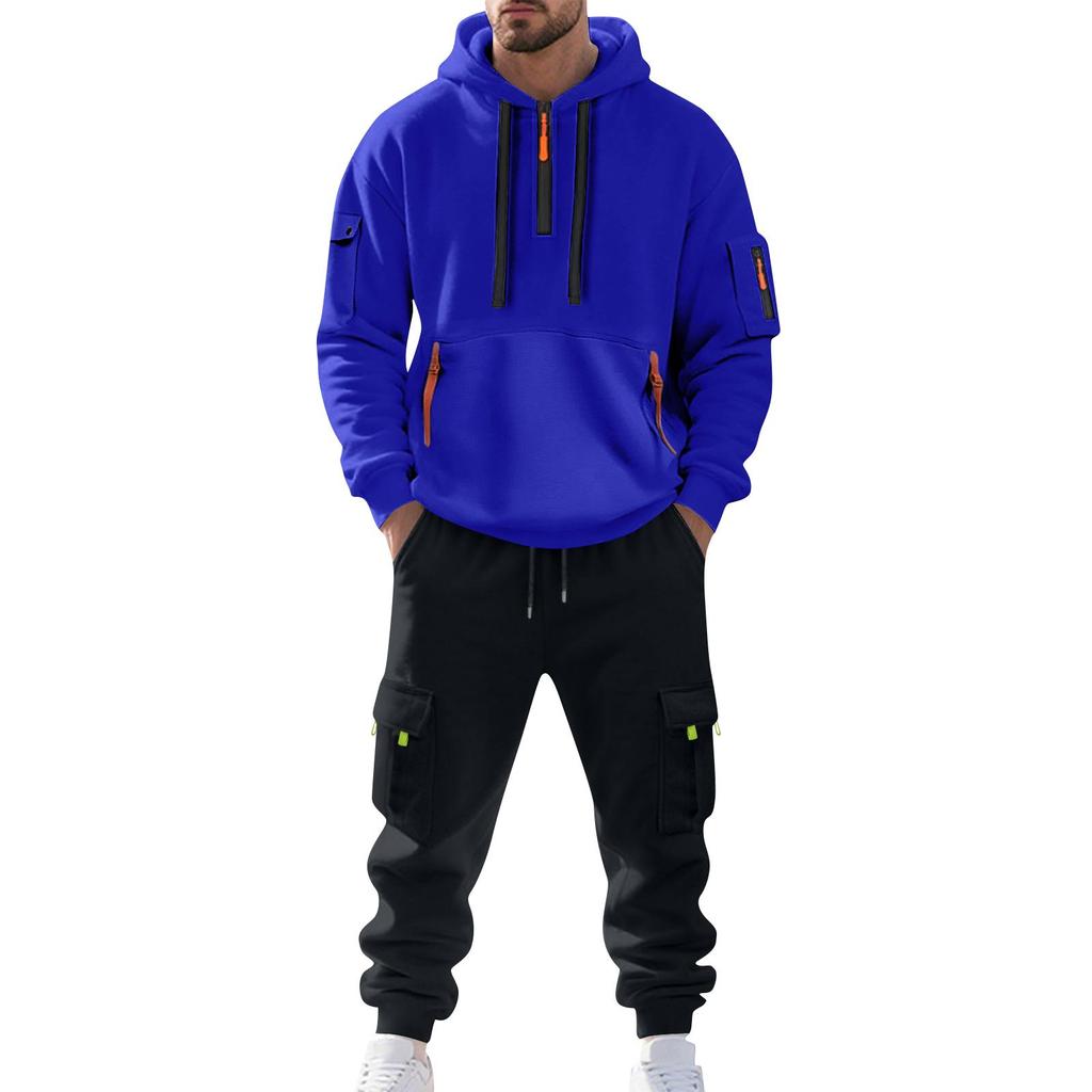 Costum Casual pentru Bărbați Culoare Solidă Hanorac Sport Larg cu Glugă cu Buzunare Salopetă cu Buzunare Multiple