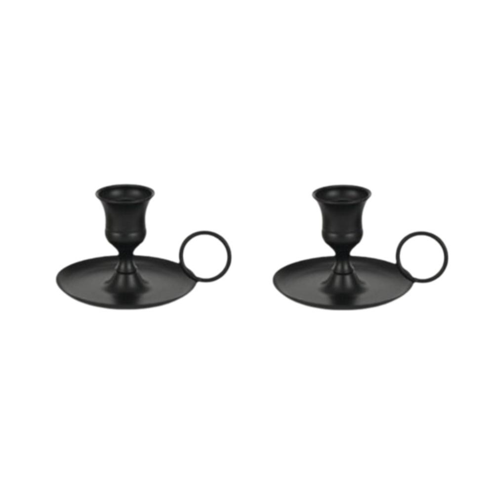 2 Piece Retro Desktop Candlestick with Holding Ring Candle Stand Desktop Adornment Candle Cup  Party чёрный