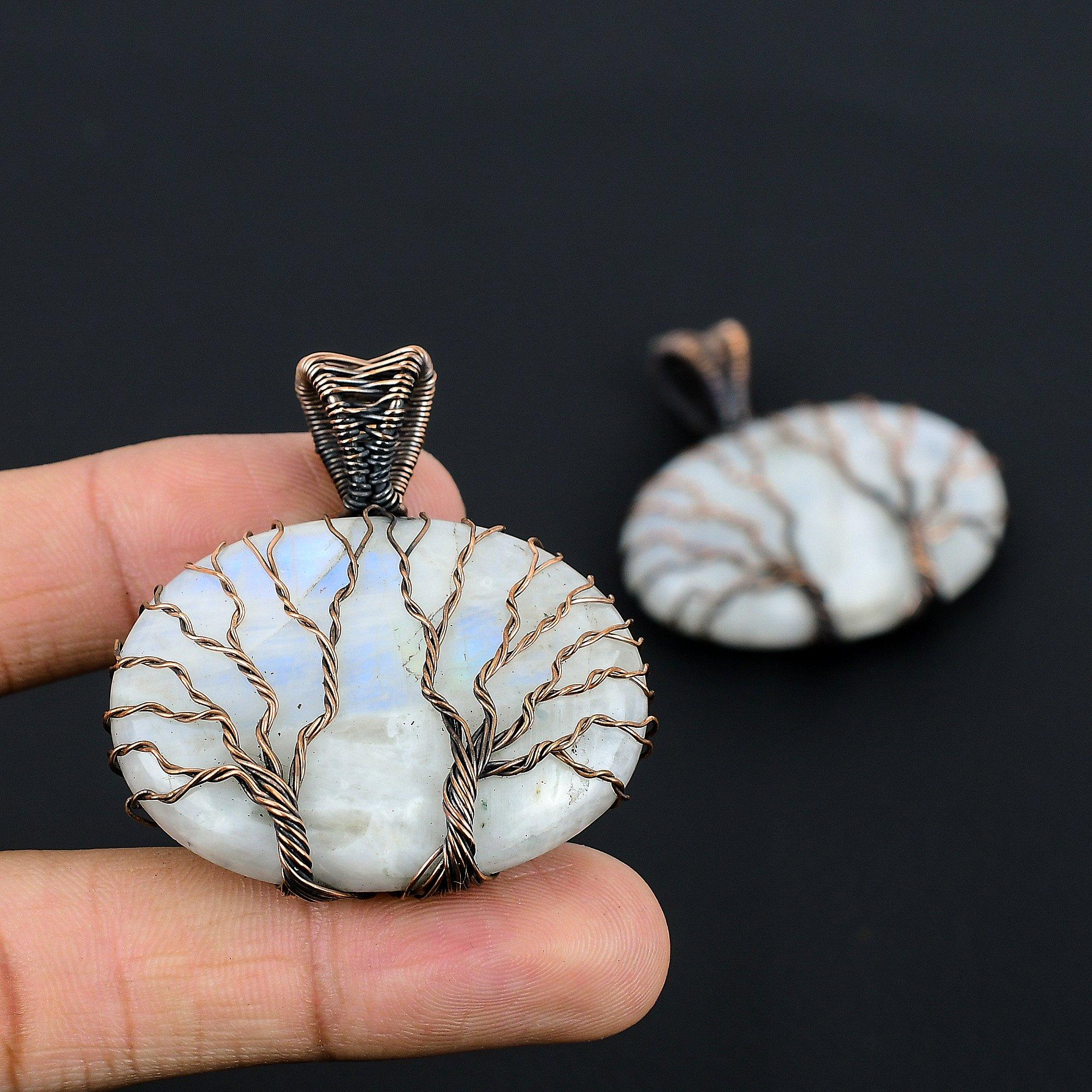 

Кулон Древо Жизни с Радужным Лунным Камнем, Ювелирное изделие из драгоценного камня, Кулон, обернутый медной проволокой 999 пробы, Красивый кулон ручной работы 2.55 Inches