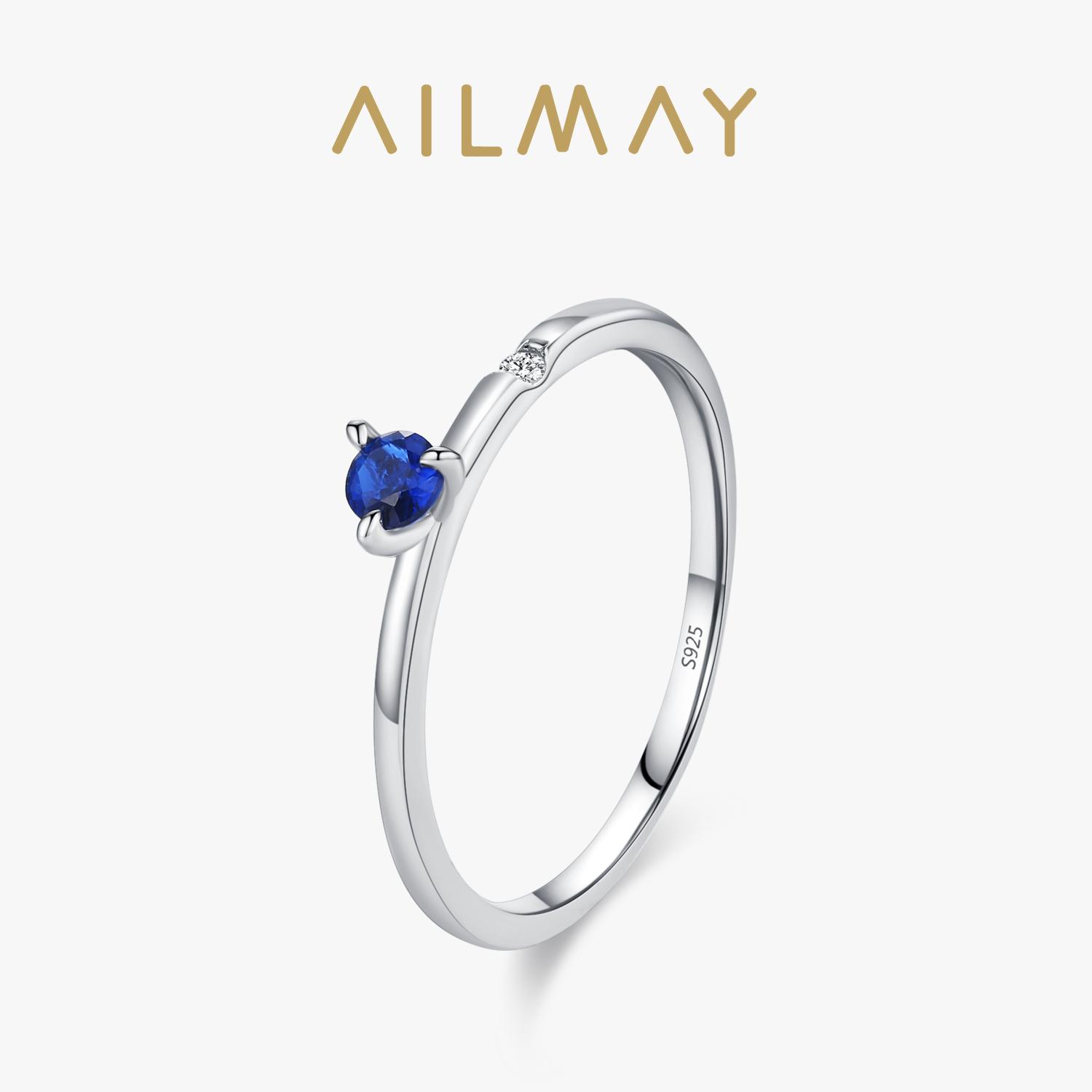 

Ailmay Genuine 925 Silver Simple Navy Blue Zircon Ring for Women Fashion Minimalist Ring Fine Jewelry 7