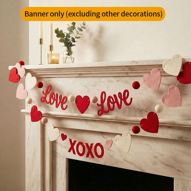 Neue Rot-Rosa Herz Filzblumen-Girlande Banner Für Valentinstag Hochzeit Verlobung Party Dekoration Und Heimdekoration