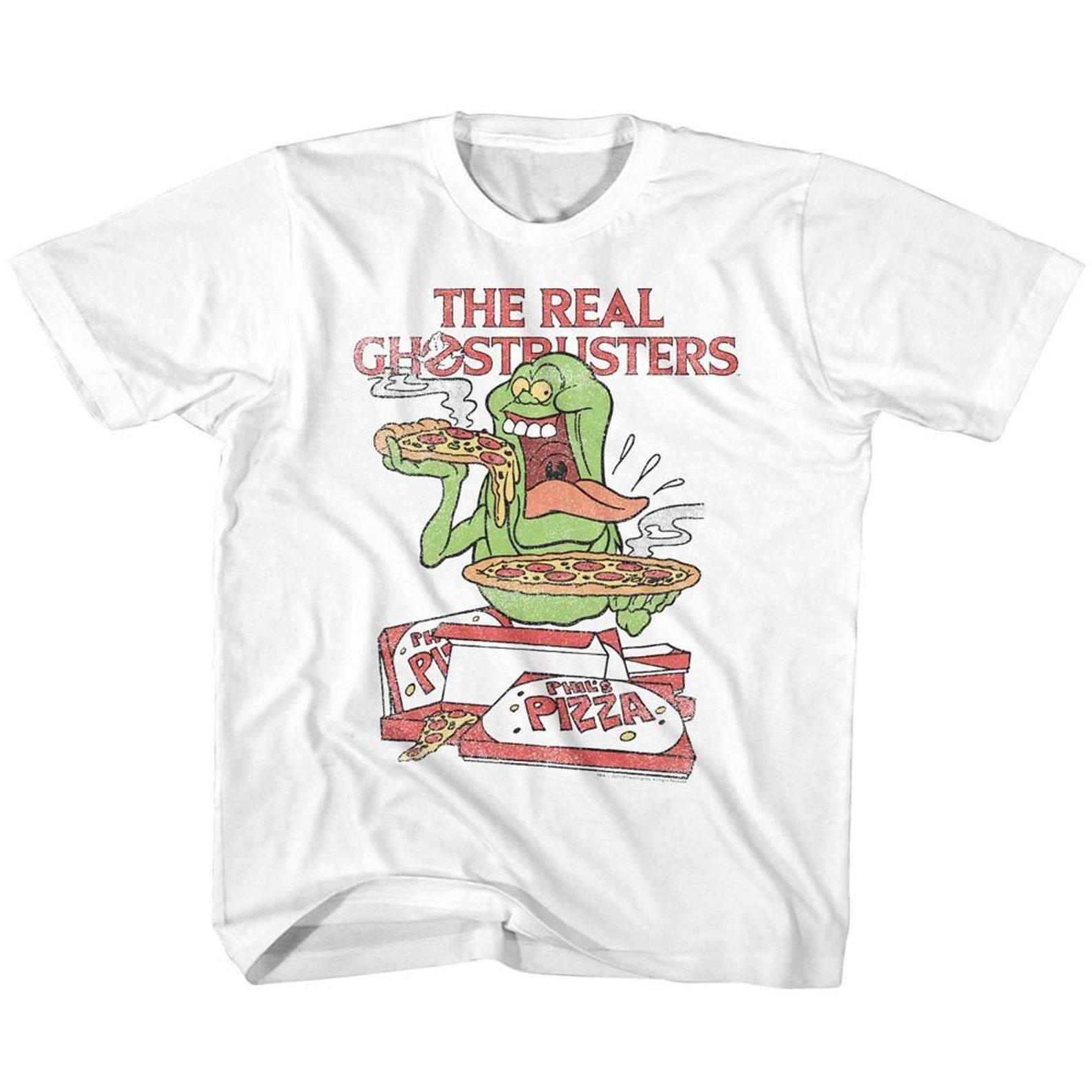 The Real Ghostbusters Slimer and Pizza White Youth T-Shirt S