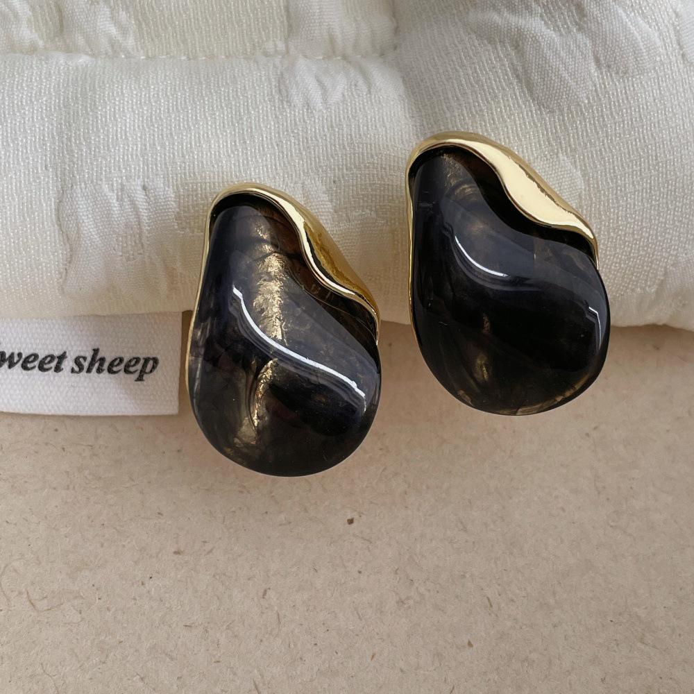 Amber Resin Stud Earrings for Women - Light Luxury Metal Patchwork, 2025 Design.