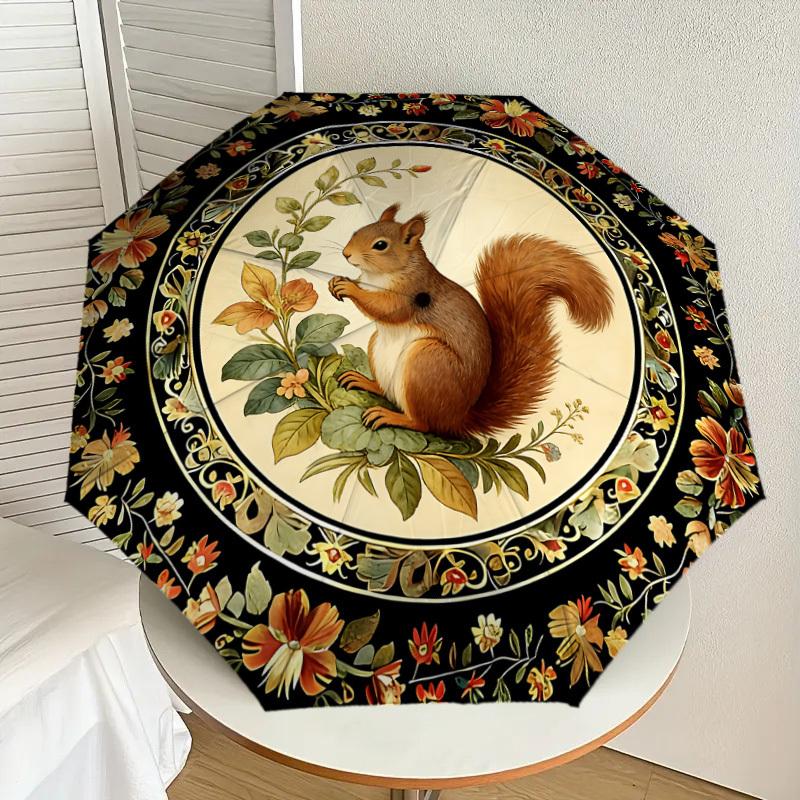 1PC Squirrel Flowers Umbrella-8-Rib Reinforced, Automatic Open, Lightweight & Durable, Cute Fashion Accessory for Outdoor-K1315