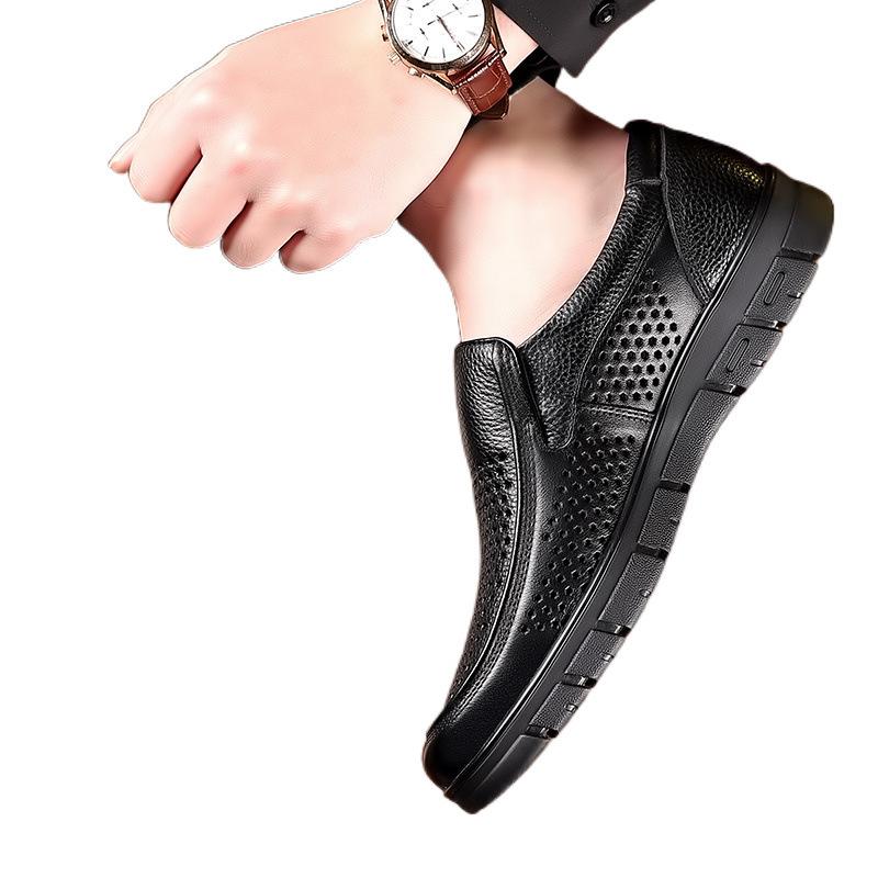 Hy First Layer Cowhide Hollow Cool Leather Shoes Genuine Leather Casual Leather Sandals Men's Non-slip Dad Shoes Punched Breathable New Men's