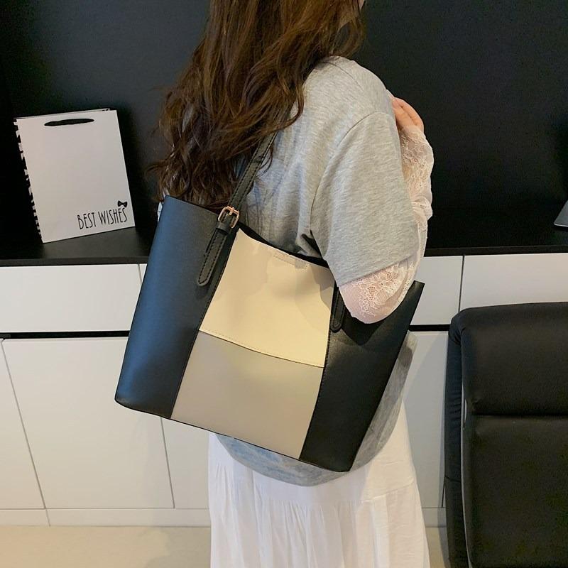 Summer New Fashion Contrasting Colors Casual Versatile Large-capacity Tote Bag Commuting Class Versatile Shoulder Bag Women