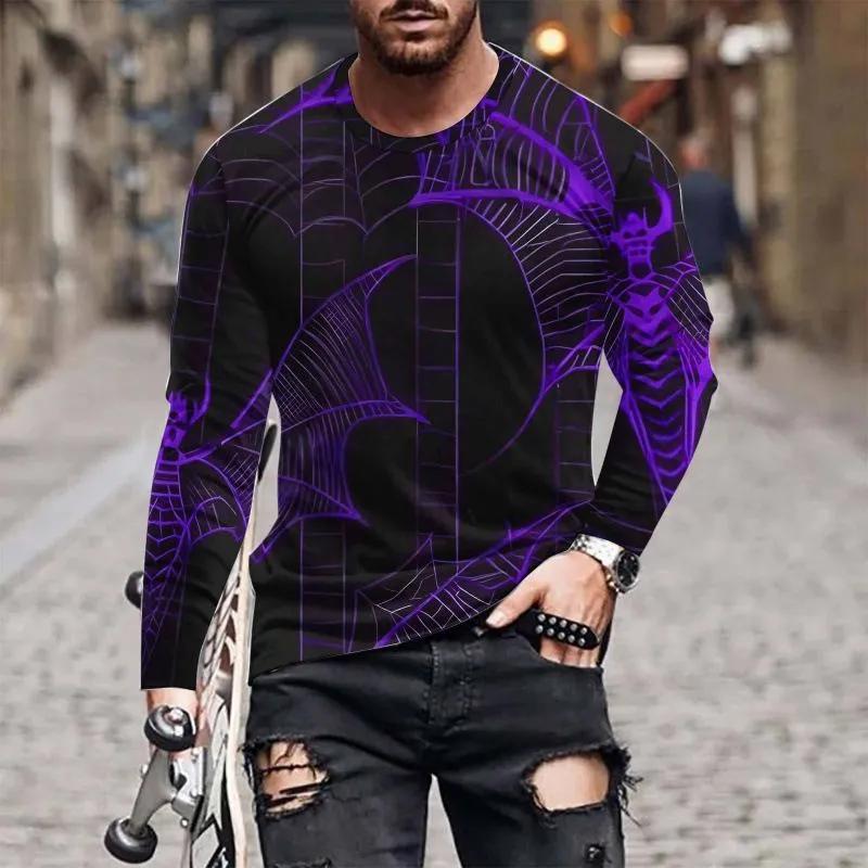 Fashion Men's Crew Neck Long Sleeve 3D Casual Color Printing Western Line Long Sleeve Crew Neck T-Shirt