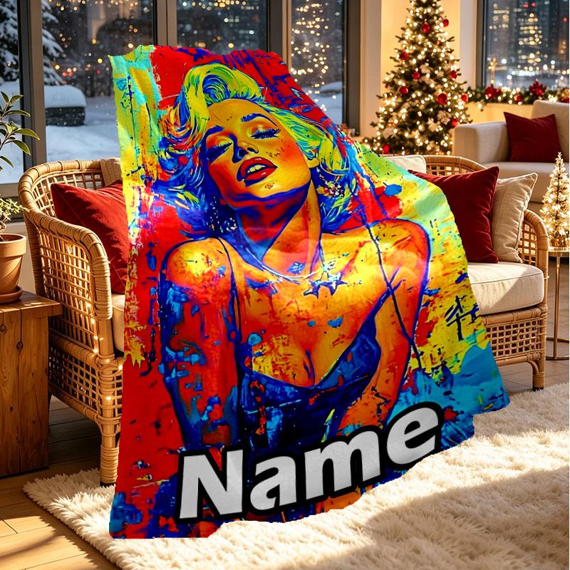 Gepersonaliseerd Dekentje met Naam, Marilyn Monroe Print, Woondecoratie, Slaapkamer, Bank, Kamperen, Sofa, Cadeaus voor Verjaardag Kerst