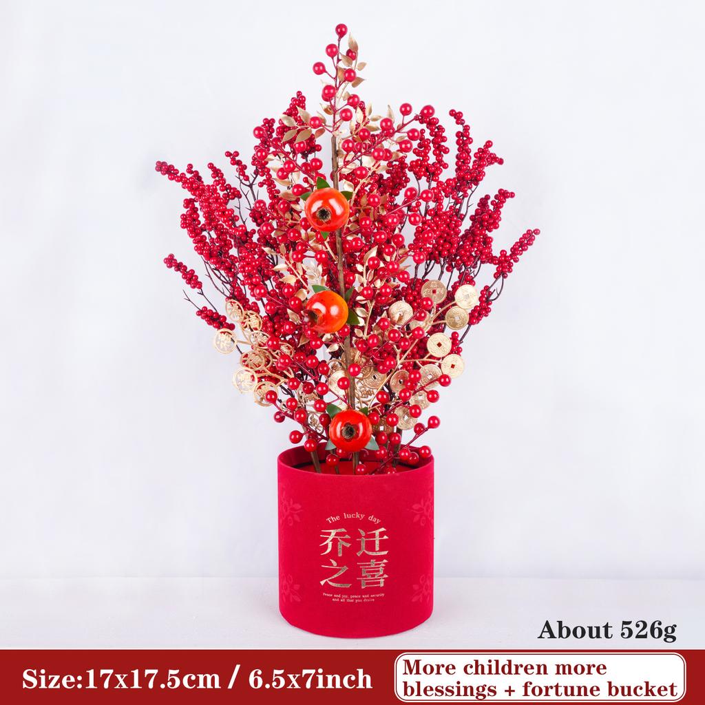 Uflower Lunar New Year Artificial flowers 2026 New Year Artificial Red Fruit Berry Pot Wedding Party Home Room Decorations