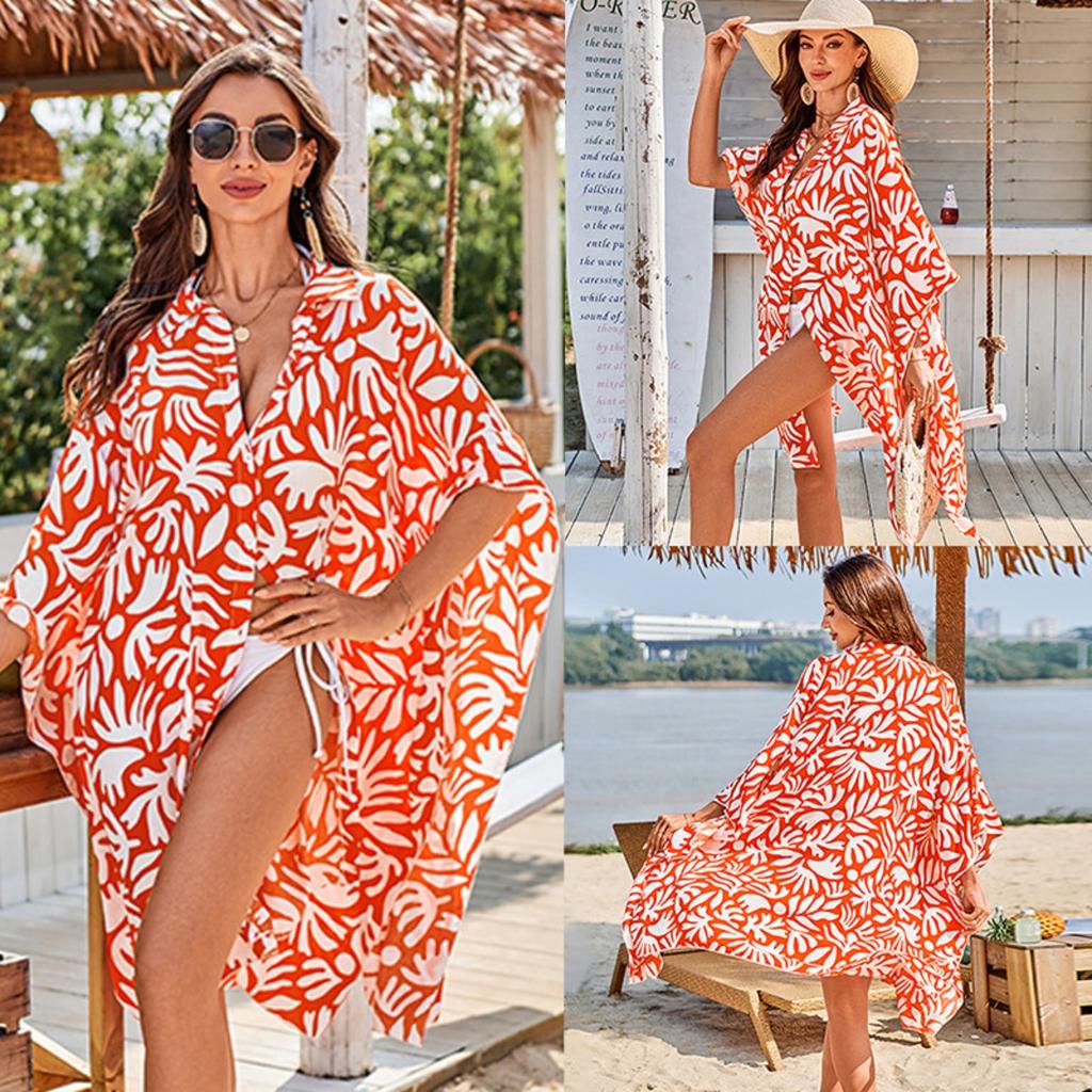 Printed Shirt Beach Jacket Bikini with Sun Protection Cardigan Vacation Swimsuit Blouse