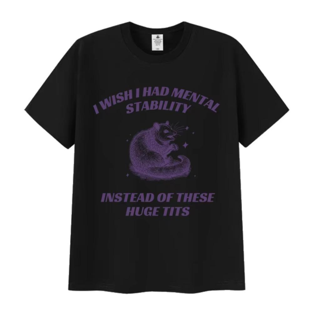 Funny I Wish I Had Mental Stability Racoon Meme T Shirts Men's Women Casual High Quality Oversized Cotton T-shirt Harajuku Tops