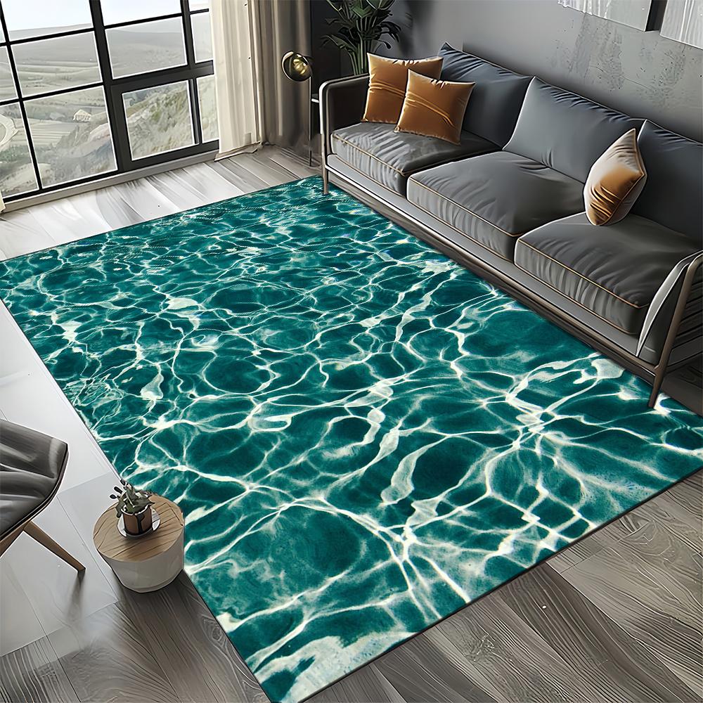 2025 New Style Blue Green Seawater Sea Wave Scenery Carpet Rug for Living Room Bedroom Home Sofa Decoration,Non-slip Floor Mat