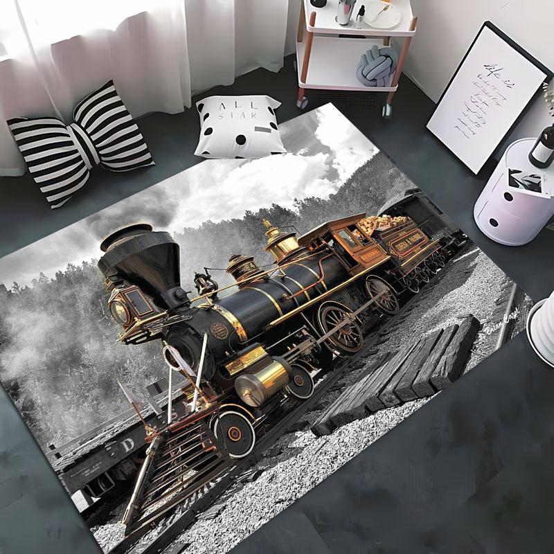 Klassieke Trein Locomotief 3D HD Print Tapijt voor Woonkamer Kinderkamer Sofa Deurmat Vloer Tapete Antislip Decor Alfombra 50x80cm (20x31in)