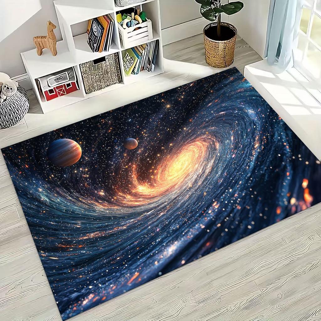 Dreamy Galaxy Universe Space Stars Black Hole Earth Rug for Bedroom Living Room Sofa Home Doormat Decor,Kid Non-slip Floor Mat