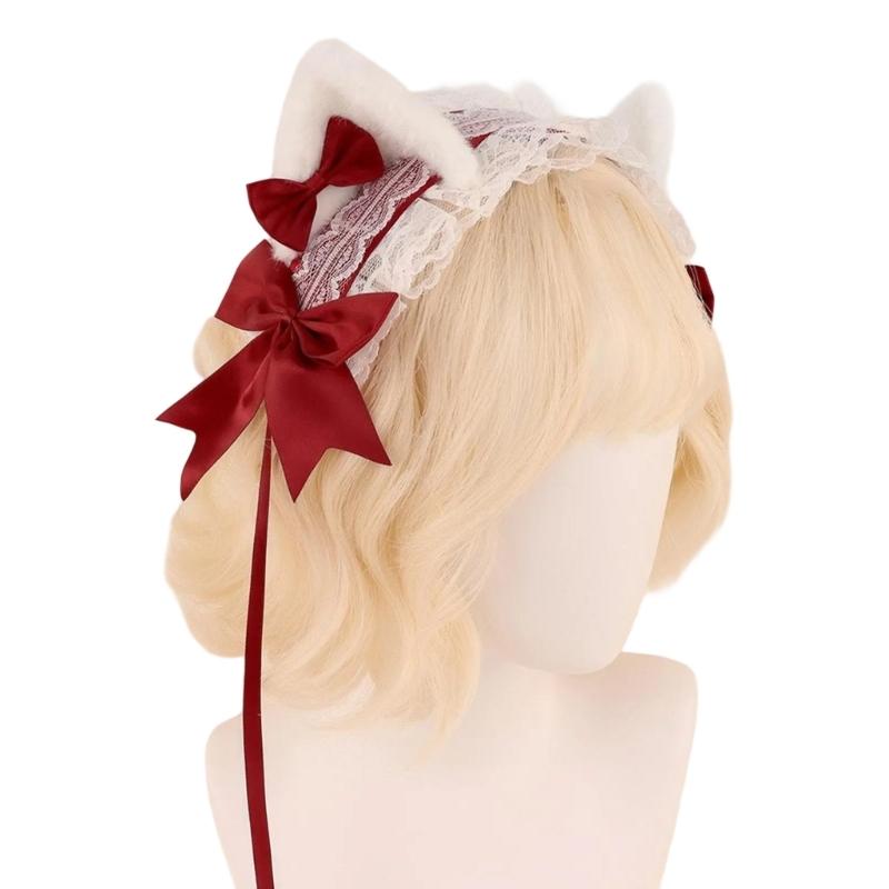 Kitten Headbands Cosplay Bows Kitten Ears Hairbands White Headwear Makeup Cosplay Hairbands Birthday Party
