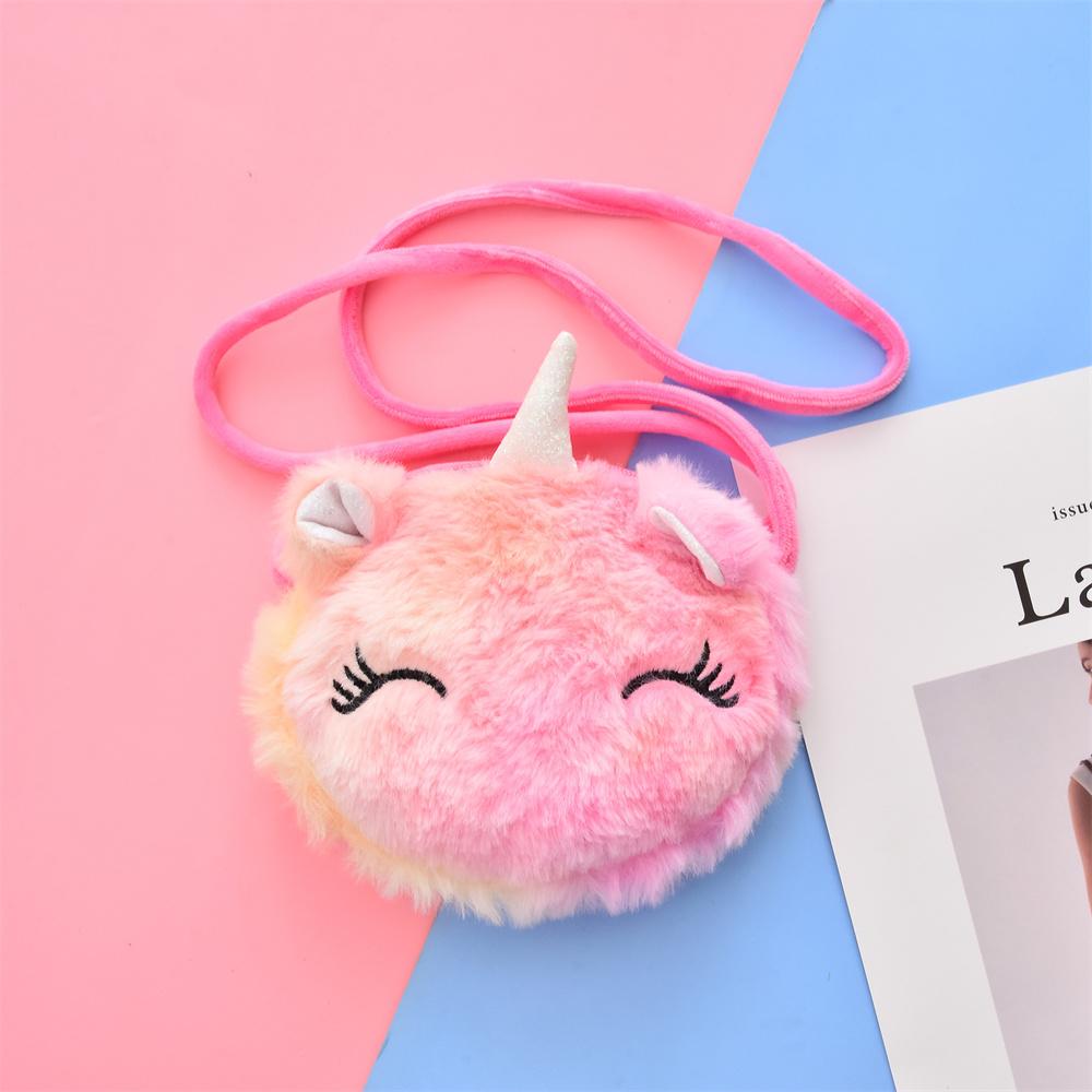 Cute Unicorn Plush Crossbody Bag Corduroy Square Phone Purse Cartoon Mini Shoulder Bag For Women Girls