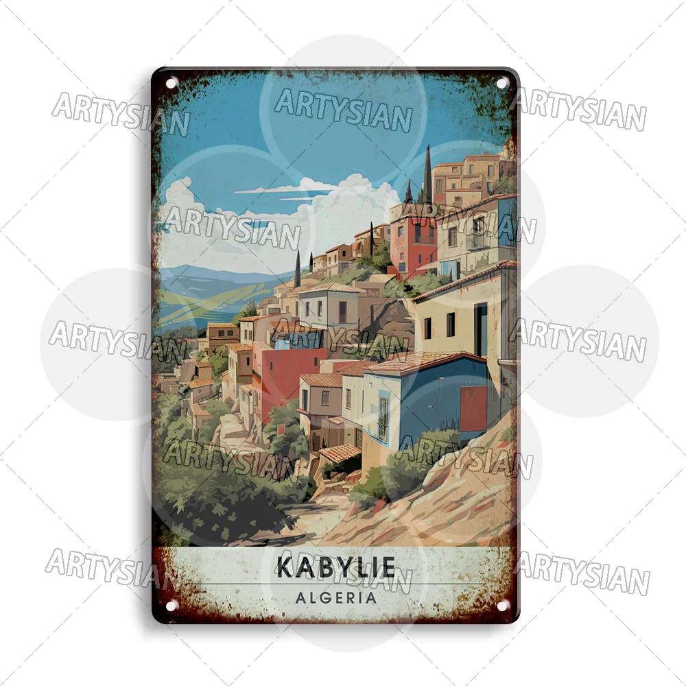 Maghreb Travel Cityscape Metal Sign Tunisia Alger Algeria Chefchaouen Morocco Marrakesh Oran Kabylie Hammamet Tunis Gafsa Plaque