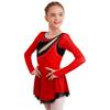Kids Girls Color Block Dance Dress Glittery Rhinestone Sheer Mesh Long Sleeve Keyhole Back Figure Skating Dresses