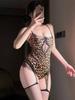 Sexy Passionate Bodysuits Hot Leopard Print Sexy Lace Pure Desire Nightwear Backless Deep V Suspenders Sleeveless Bodysuits Uy06
