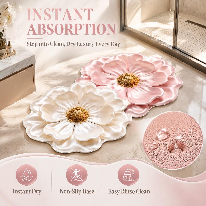 Flower Shaped Diatomite Floor Mat Fast Absorbent Non Slip Easy Clean For Bathroom Kitchen Entryway Use